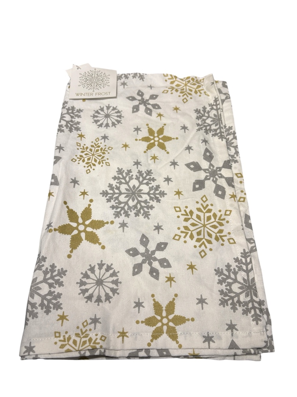 Winter Frost Gold & Silver Snowflake Foil Print Kitchen Dish Towel NWT